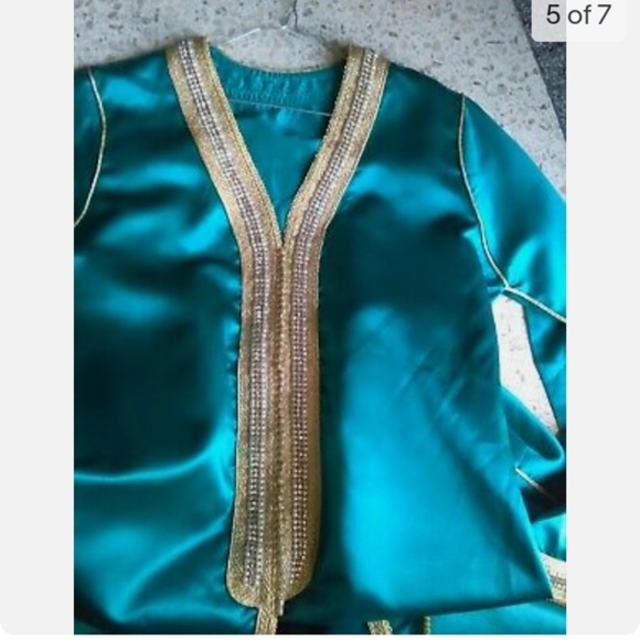 Bridal Unique 3 piece Moroccan caftan takchita dress, teal turquoise Ramadan - Picture 5 of 6